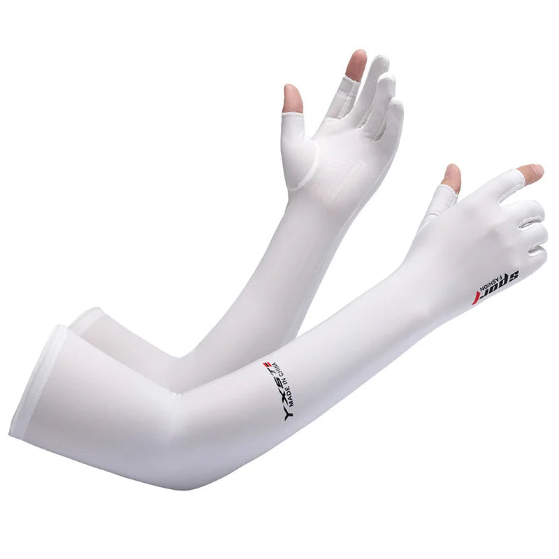 Ice Silk Sleeves Women Summer Sun Protection Men Fishing Cycling Breathable Two-Finger Non-Slip Gloves Arm Warmer Driving Sleeve