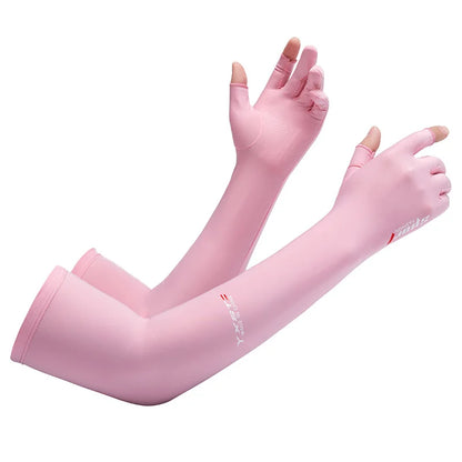 Ice Silk Sleeves Women Summer Sun Protection Men Fishing Cycling Breathable Two-Finger Non-Slip Gloves Arm Warmer Driving Sleeve