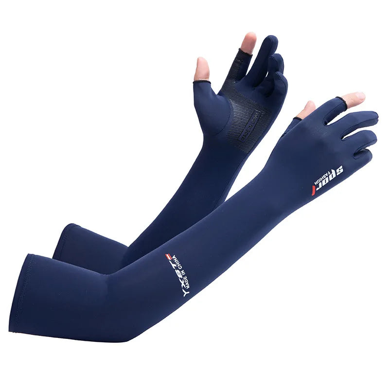 Ice Silk Sleeves Women Summer Sun Protection Men Fishing Cycling Breathable Two-Finger Non-Slip Gloves Arm Warmer Driving Sleeve
