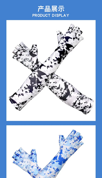 Ice Silk Sleeves Women Summer Sun Protection Men Fishing Cycling Breathable Two-Finger Non-Slip Gloves Arm Warmer Driving Sleeve