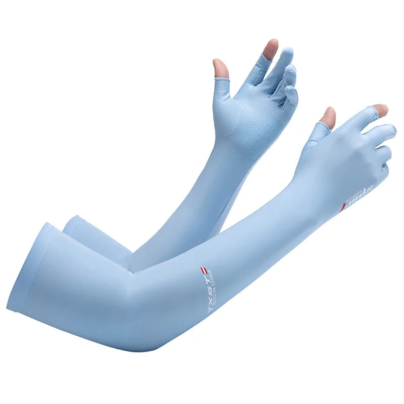 Ice Silk Sleeves Women Summer Sun Protection Men Fishing Cycling Breathable Two-Finger Non-Slip Gloves Arm Warmer Driving Sleeve