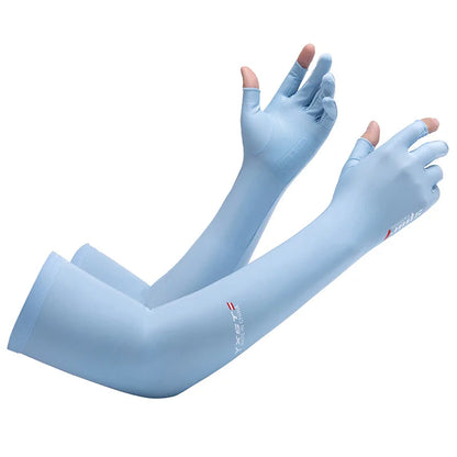 Ice Silk Sleeves Women Summer Sun Protection Men Fishing Cycling Breathable Two-Finger Non-Slip Gloves Arm Warmer Driving Sleeve