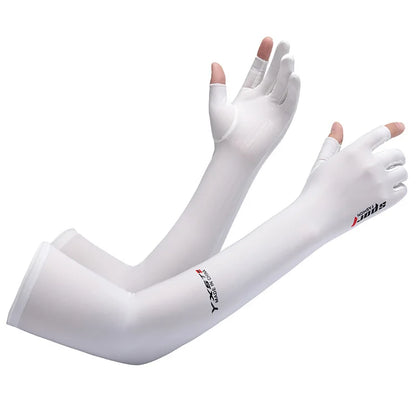 Ice Silk Sleeves Women Summer Sun Protection Men Fishing Cycling Breathable Two-Finger Non-Slip Gloves Arm Warmer Driving Sleeve