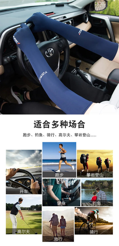 Ice Silk Sleeves Women Summer Sun Protection Men Fishing Cycling Breathable Two-Finger Non-Slip Gloves Arm Warmer Driving Sleeve