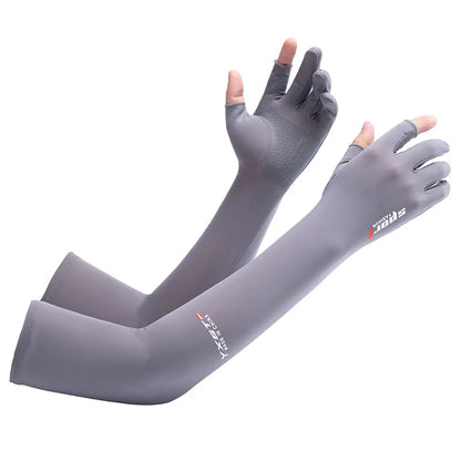 Ice Silk Sleeves Women Summer Sun Protection Men Fishing Cycling Breathable Two-Finger Non-Slip Gloves Arm Warmer Driving Sleeve