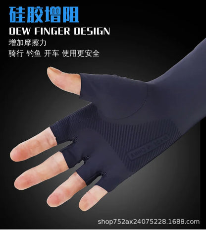 Ice Silk Sleeves Women Summer Sun Protection Men Fishing Cycling Breathable Two-Finger Non-Slip Gloves Arm Warmer Driving Sleeve